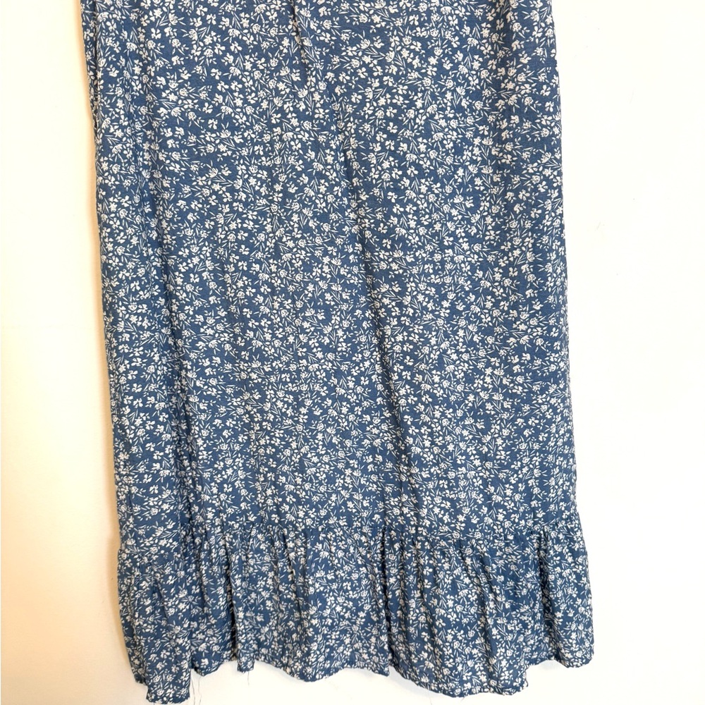 THML Blue Floral Boho Dress Small Embroidered V Neck Flutter Sleeve Ruffle Hem - Picture 4 of 7